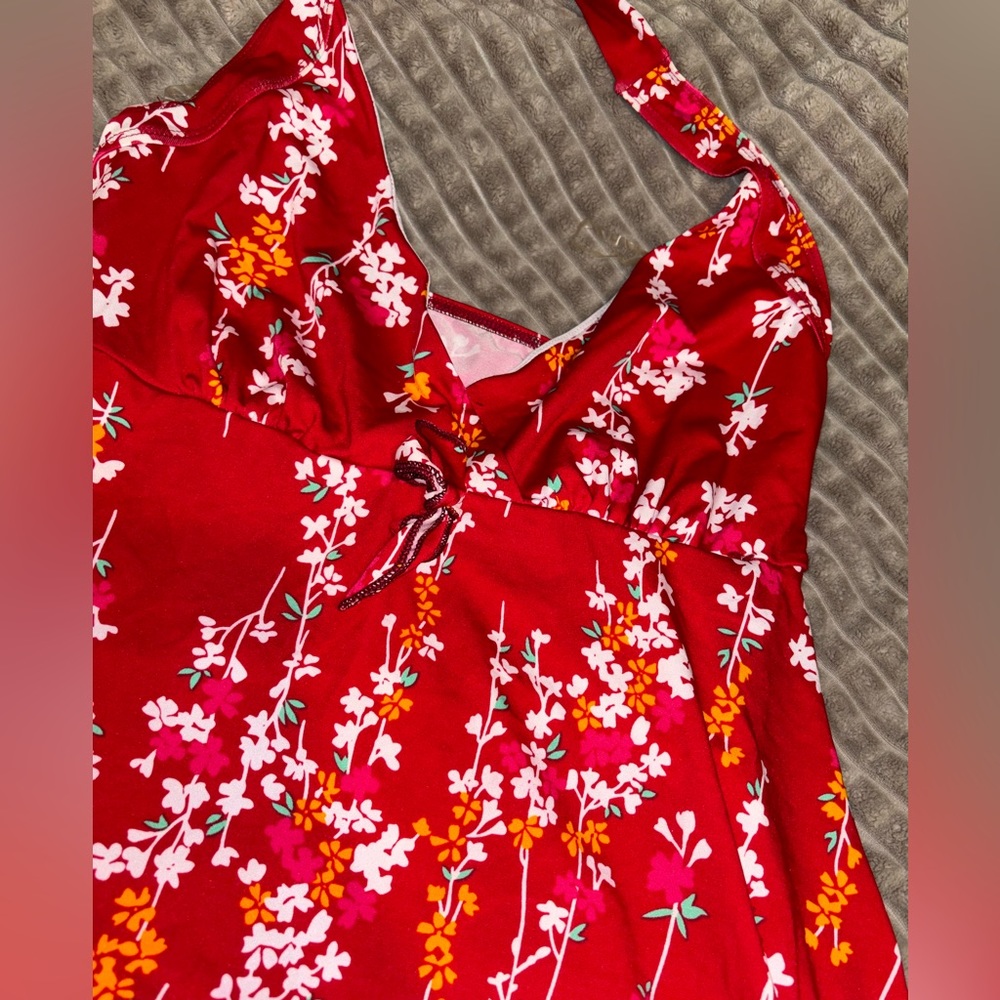 Cherry red with flowers one piece bikini really new worn once!